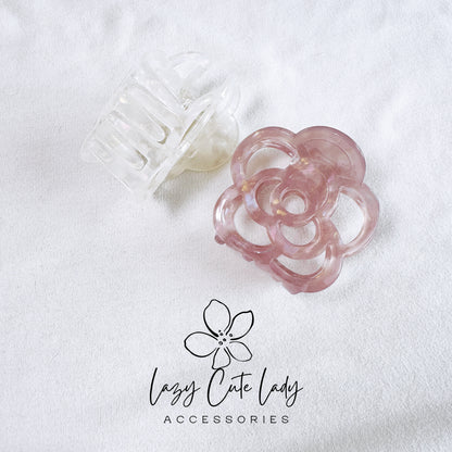 Eco-Friendly French Acetate Camellia Hair Claw - Elegant in Pink and White