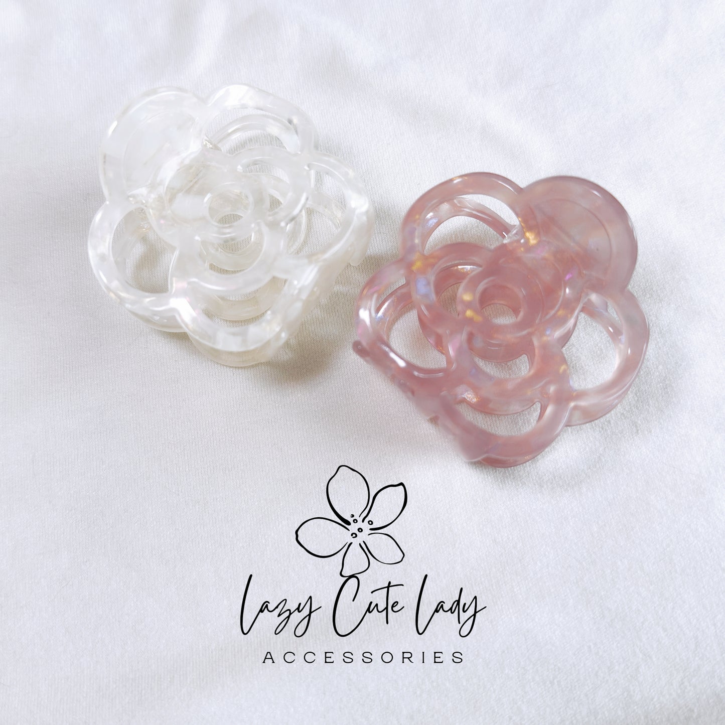 Eco-Friendly French Acetate Camellia Hair Claw - Elegant in Pink and White