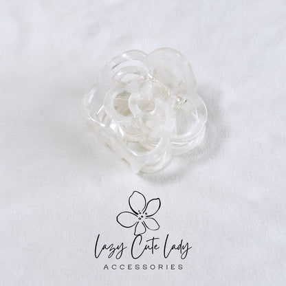 Eco-Friendly French Acetate Camellia Hair Claw - Elegant in Pink and White