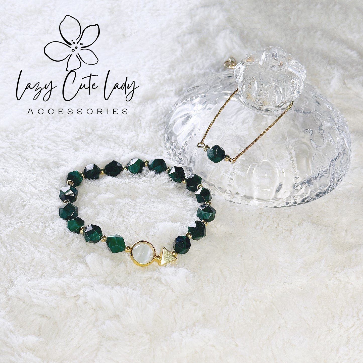 Natural Crystal Bracelet Set - Green and Blue Variants