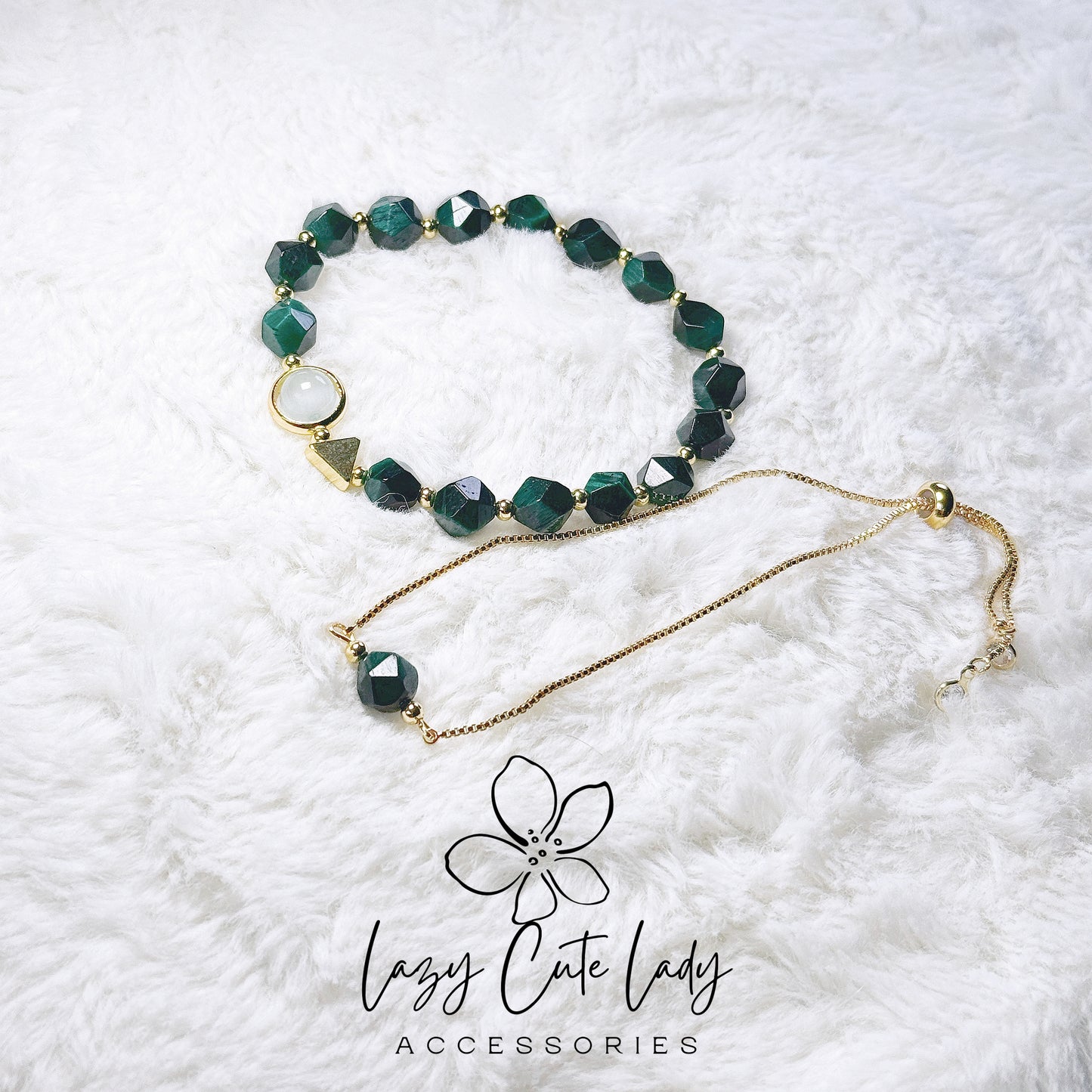 Natural Crystal Bracelet Set - Green and Blue Variants