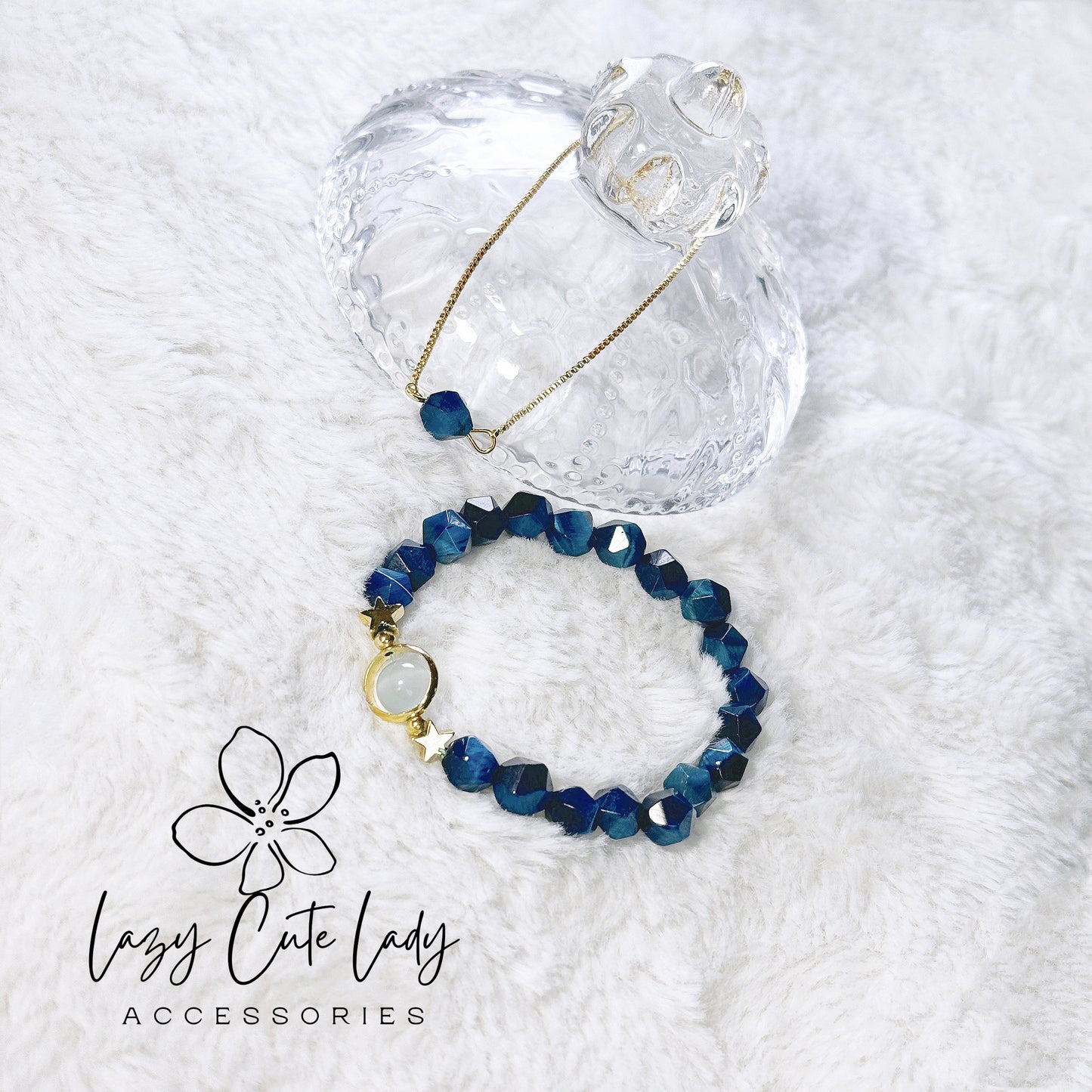 Natural Crystal Bracelet Set - Green and Blue Variants