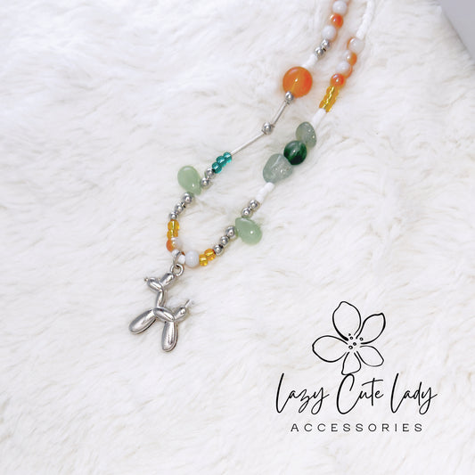 Playful Balloon Dog Necklace with Colorful Beads and Gemstones