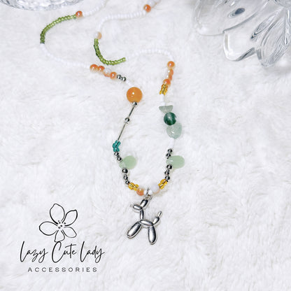 Playful Balloon Dog Necklace with Colorful Beads and Gemstones