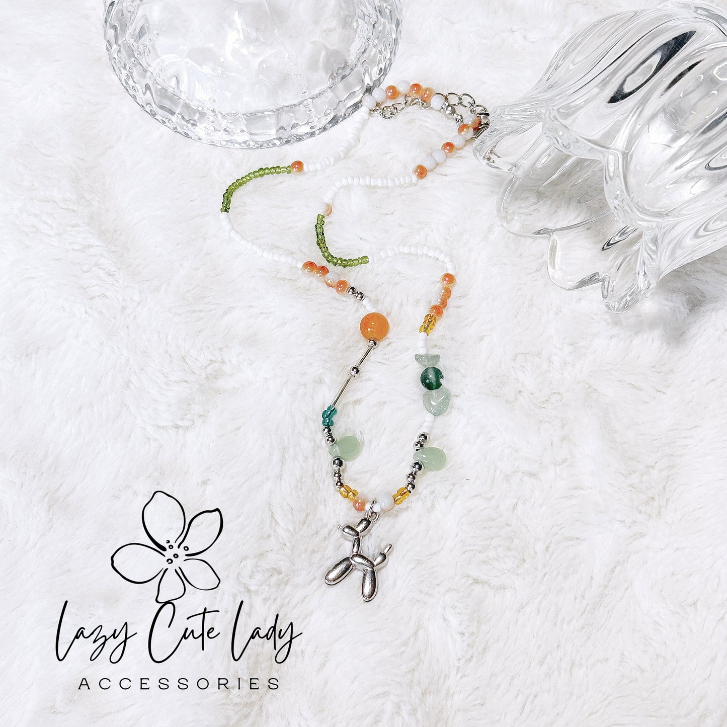 Playful Balloon Dog Necklace with Colorful Beads and Gemstones