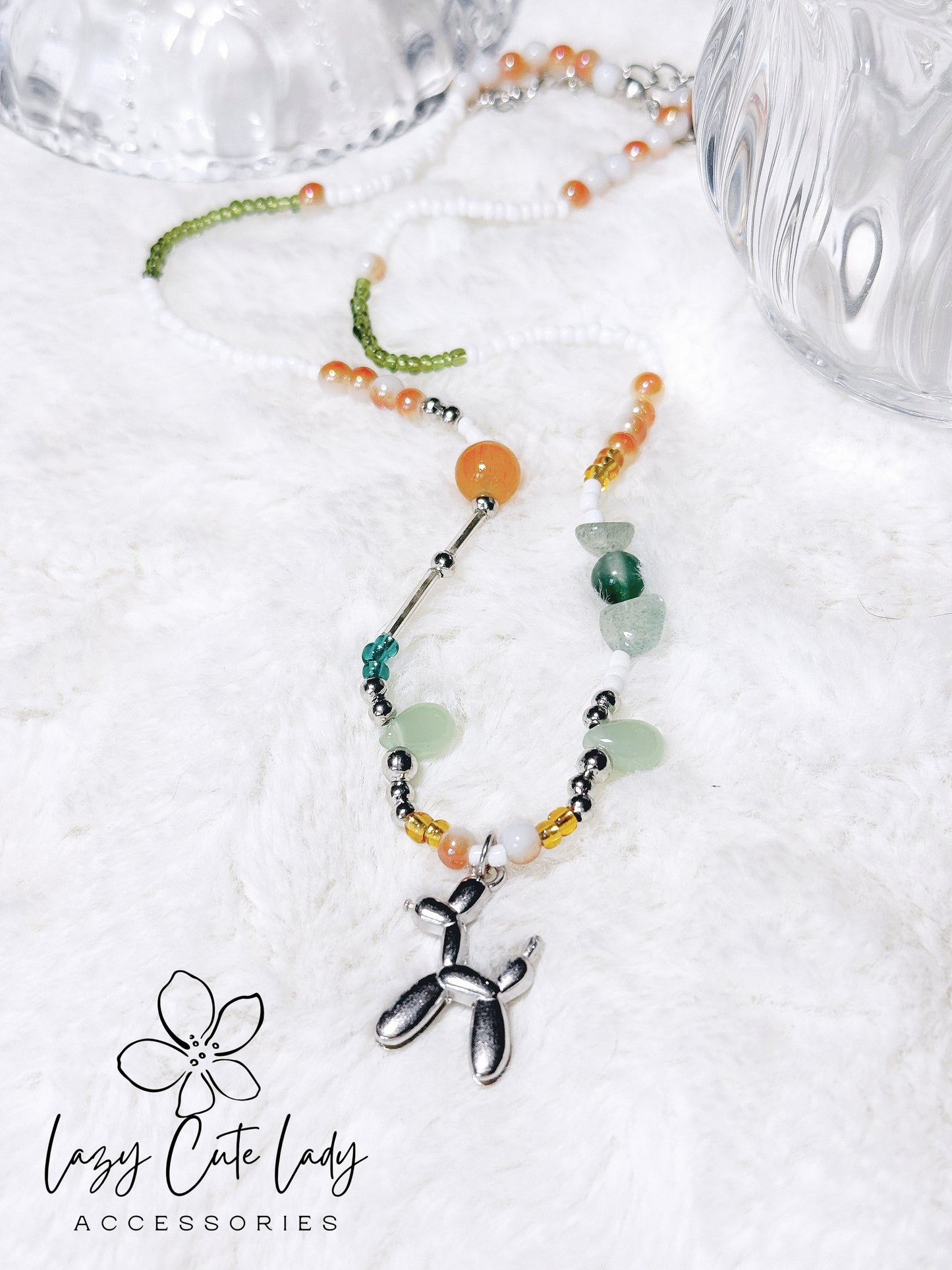 Playful Balloon Dog Necklace with Colorful Beads and Gemstones