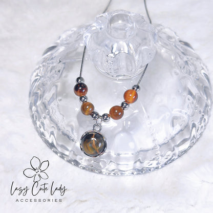 Stylish Tiger Eye and Silver Bead Necklace