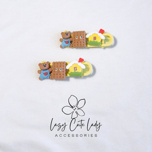 Cute Bear and Cookie Hair Clip - Playful and Stylish