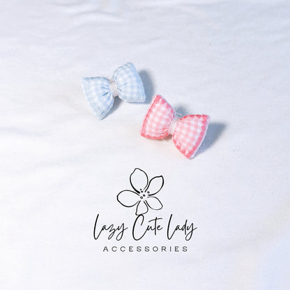 Adorable 1.5-Inch Fabric Bow and Strawberry Hair Clip Set - Pink and Blue Options