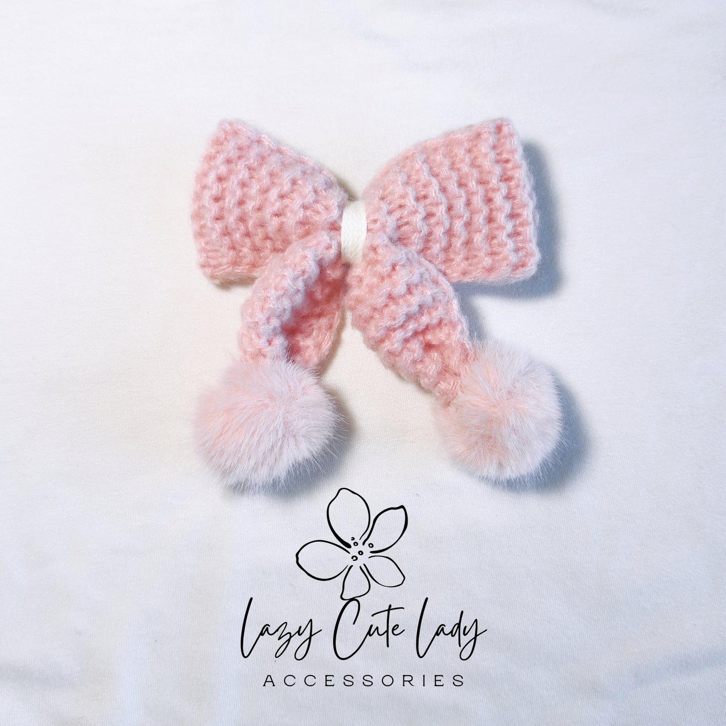 Cozy Knit Bow Hair Clip - 4-Inch Fluffy Design in Beige, Light Blue, and Pink