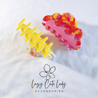 Vibrant Eco-Friendly Cloud-Shaped Hair Claw - Pink and Yellow Options