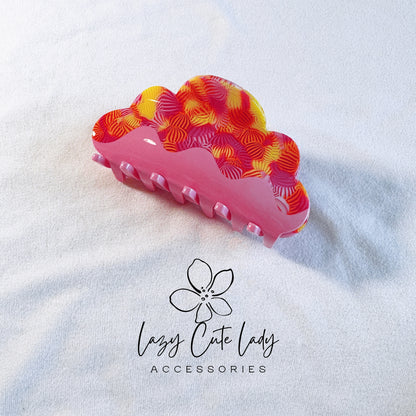 Vibrant Eco-Friendly Cloud-Shaped Hair Claw - Pink and Yellow Options