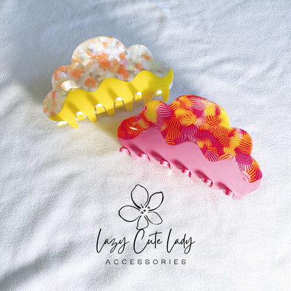 Vibrant Eco-Friendly Cloud-Shaped Hair Claw - Pink and Yellow Options