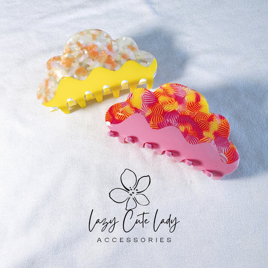 Vibrant Eco-Friendly Cloud-Shaped Hair Claw - Pink and Yellow Options