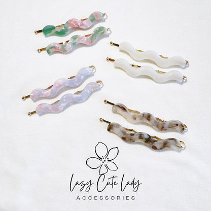 Elegant 3-Inch Acetate Wave Hair Clip Set - Gray, White, Green, and Purple Options