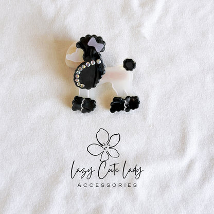 Adorable Poodle-Inspired Hair Accessories - Rhinestone Dog Hair Clips & Ties in White, Black, and Brown