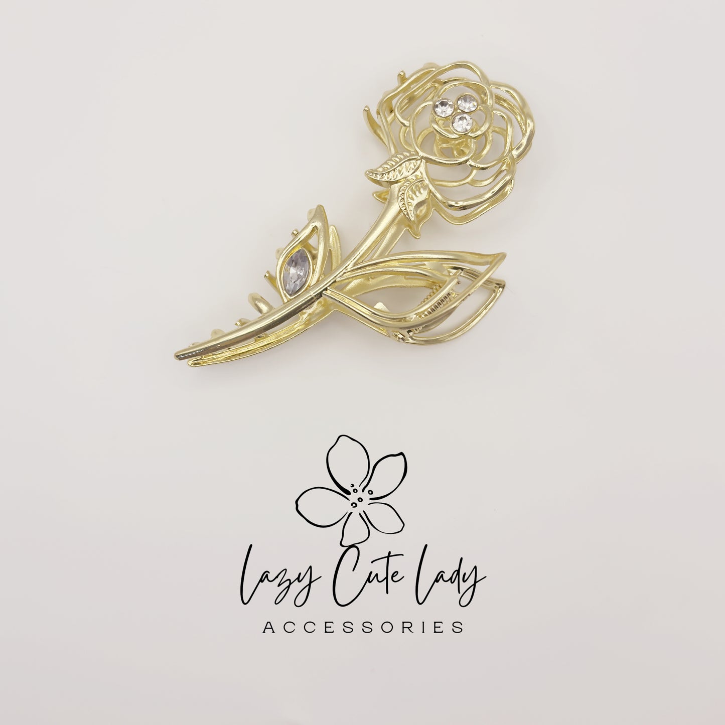 Rose Hair Claw Clip – Elegant Metal Flower Hair Accessories with Rhinestones for Women and Girls