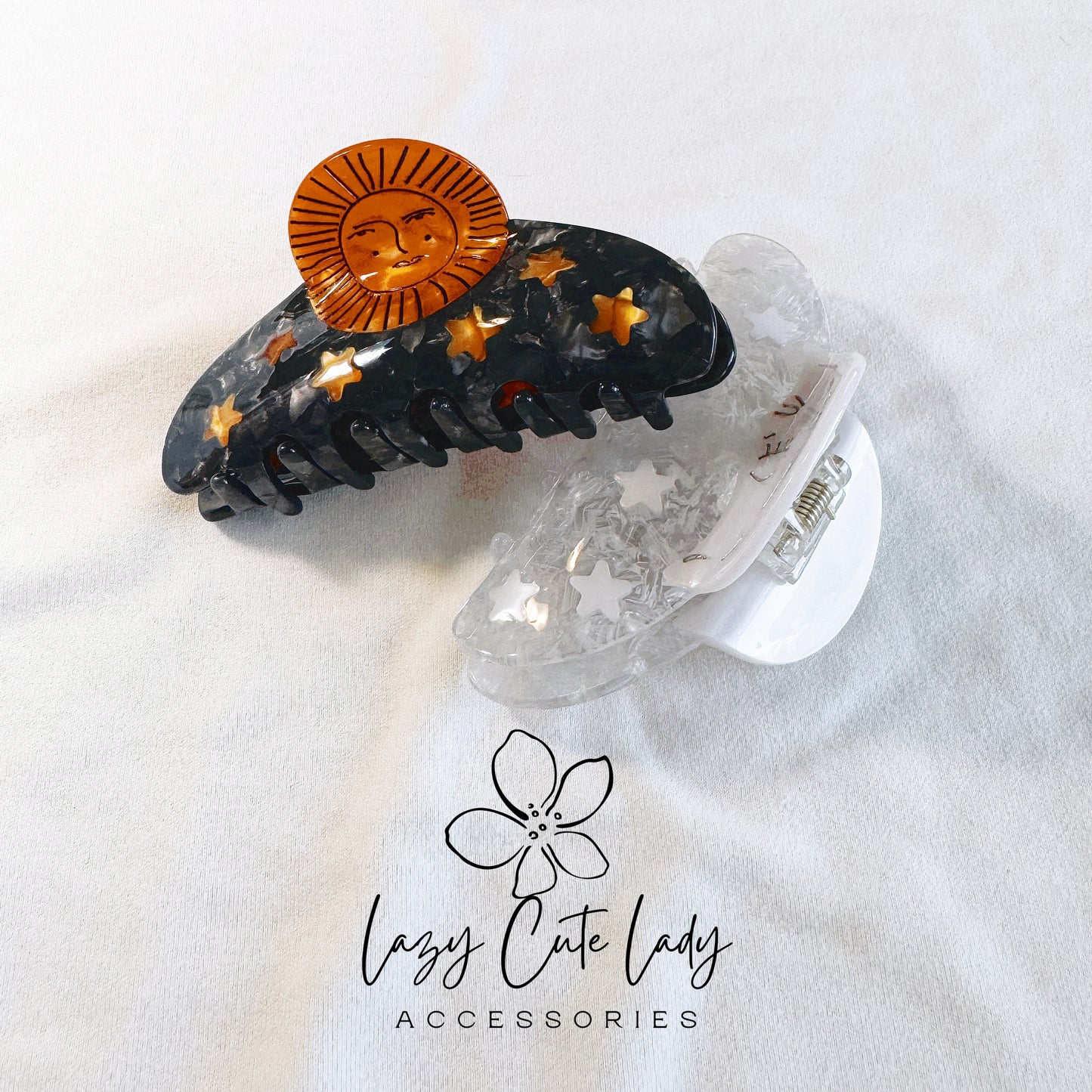 Sun God & Moon Goddess Inspired Hair Claws - Eco-Friendly Acetate in Gold, Black, Silver, and White