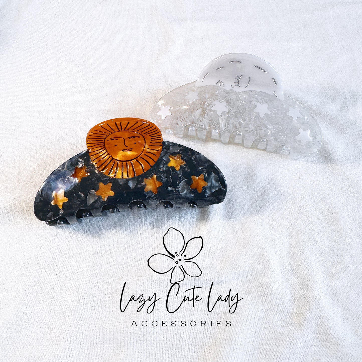 Sun God & Moon Goddess Inspired Hair Claws - Eco-Friendly Acetate in Gold, Black, Silver, and White