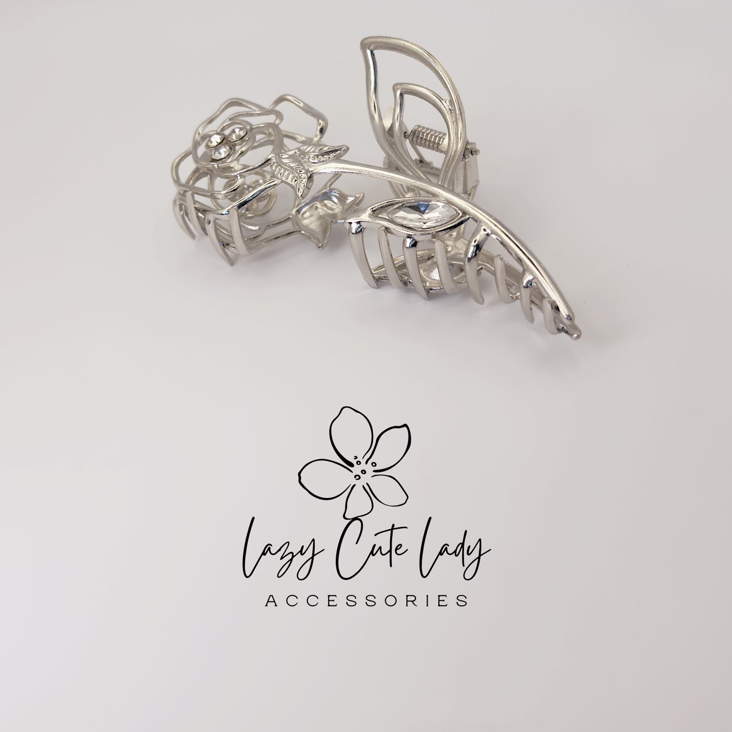 Rose Hair Claw Clip – Elegant Metal Flower Hair Accessories with Rhinestones for Women and Girls