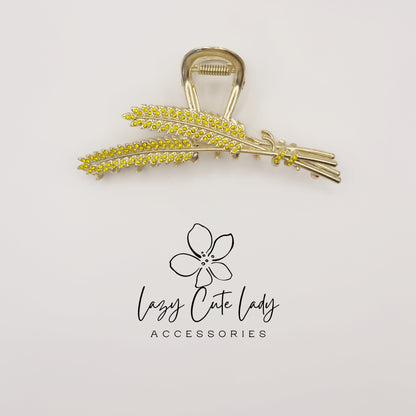 Wheat Hair Claw Clip – Elegant Metal Rhinestone Hair Accessories for Women, Wedding &Party Barrettes
