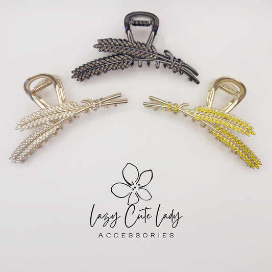 Wheat Hair Claw Clip – Elegant Metal Rhinestone Hair Accessories for Women, Wedding &Party Barrettes