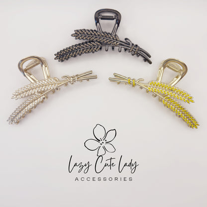 Wheat Hair Claw Clip – Elegant Metal Rhinestone Hair Accessories for Women, Wedding &Party Barrettes