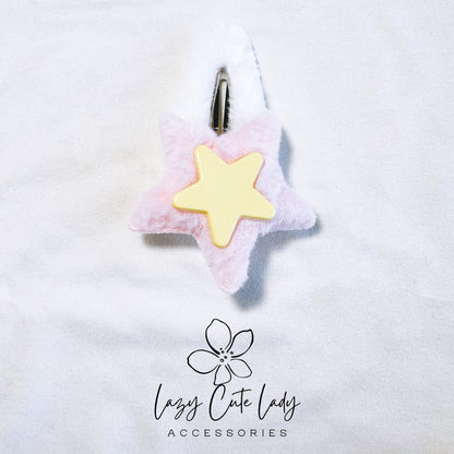 Fuzzy Star Hair Clips with Rhinestones - New Adorable Collection in White and Blue