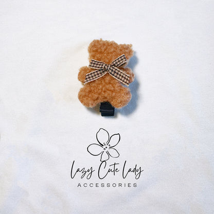 Plush Teddy Bear Hair Clip - Brown & White, Adorable and Versatile