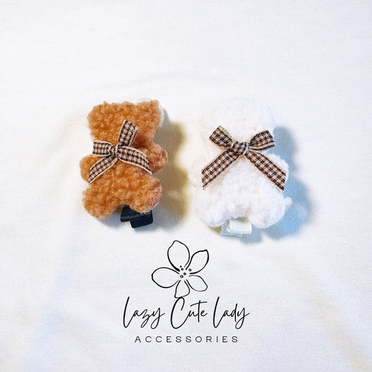 Plush Teddy Bear Hair Clip - Brown & White, Adorable and Versatile