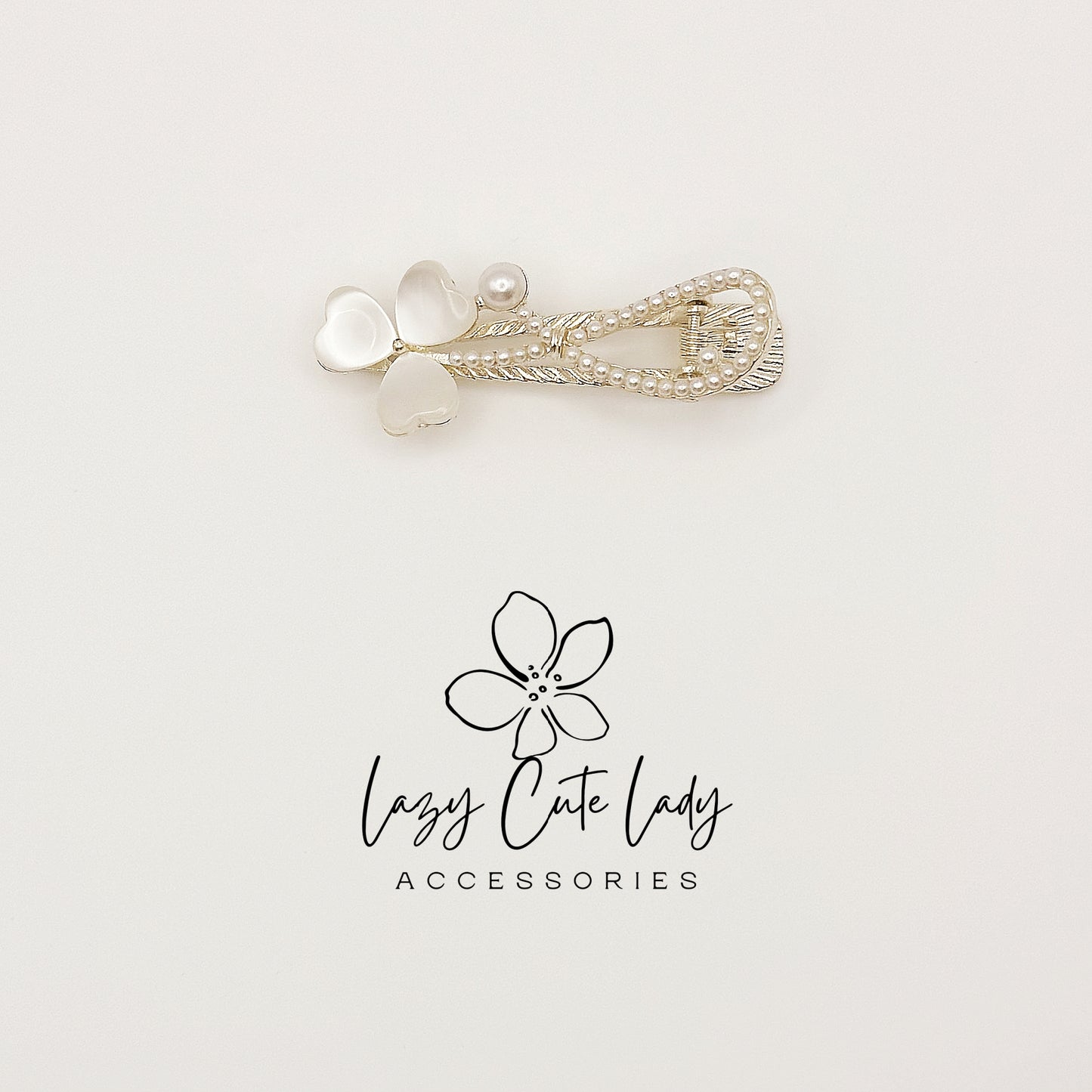 Pearl Clover Hair Claw Clip – Elegant Metal Heart &Pearl Hair Accessories for Women, Wedding &amp; Party Barrettes