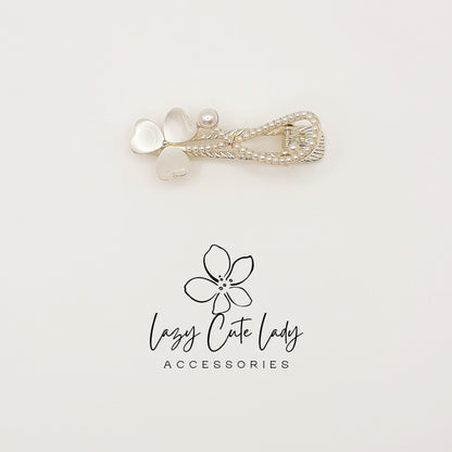 Pearl Clover Hair Claw Clip – Elegant Metal Heart &Pearl Hair Accessories for Women, Wedding &amp; Party Barrettes