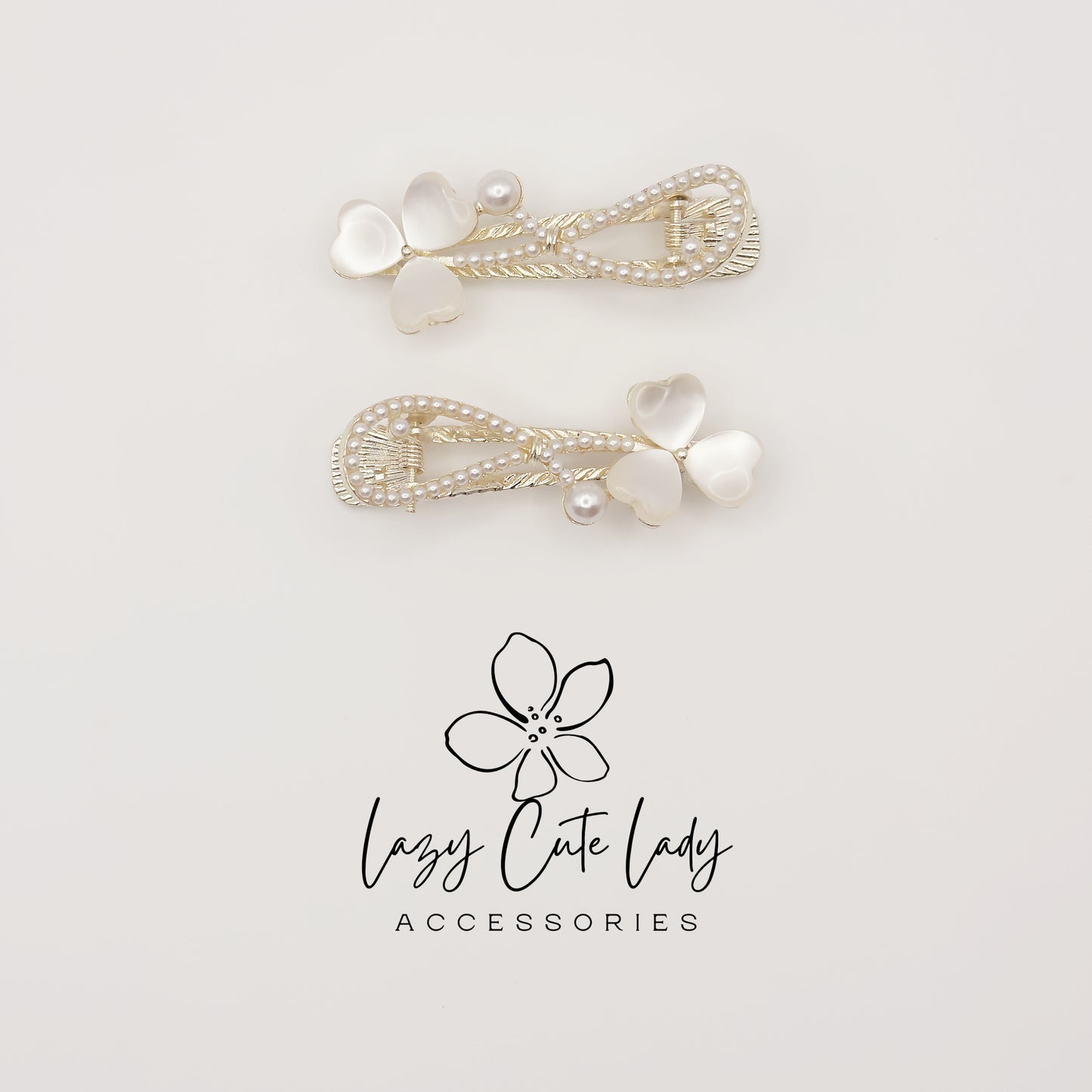Pearl Clover Hair Claw Clip – Elegant Metal Heart &Pearl Hair Accessories for Women, Wedding &amp; Party Barrettes