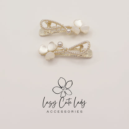 Pearl Clover Hair Claw Clip – Elegant Metal Heart &Pearl Hair Accessories for Women, Wedding &amp; Party Barrettes