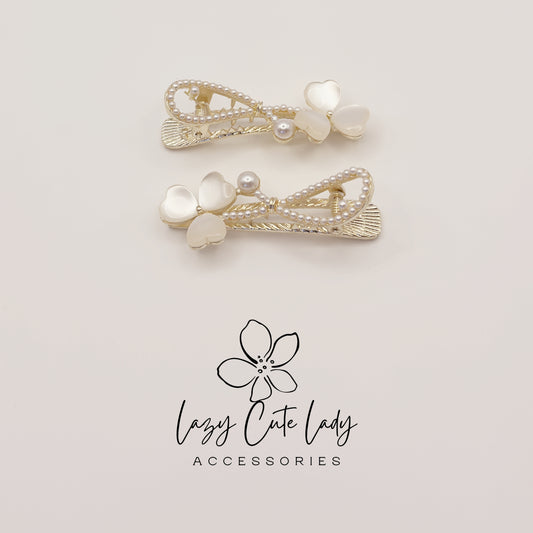 Pearl Clover Hair Claw Clip – Elegant Metal Heart &Pearl Hair Accessories for Women, Wedding &amp; Party Barrettes