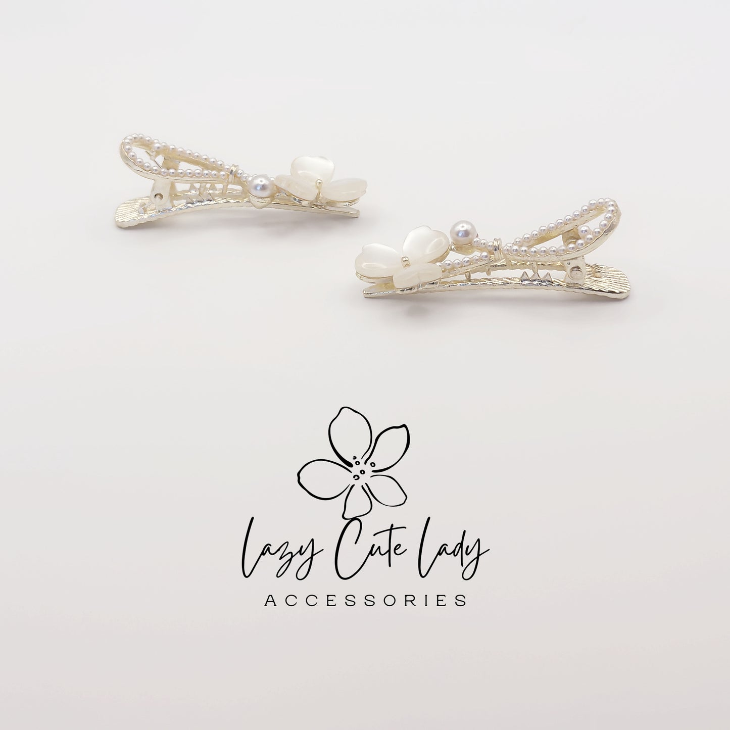 Pearl Clover Hair Claw Clip – Elegant Metal Heart &Pearl Hair Accessories for Women, Wedding &amp; Party Barrettes