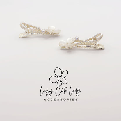 Pearl Clover Hair Claw Clip – Elegant Metal Heart &Pearl Hair Accessories for Women, Wedding &amp; Party Barrettes