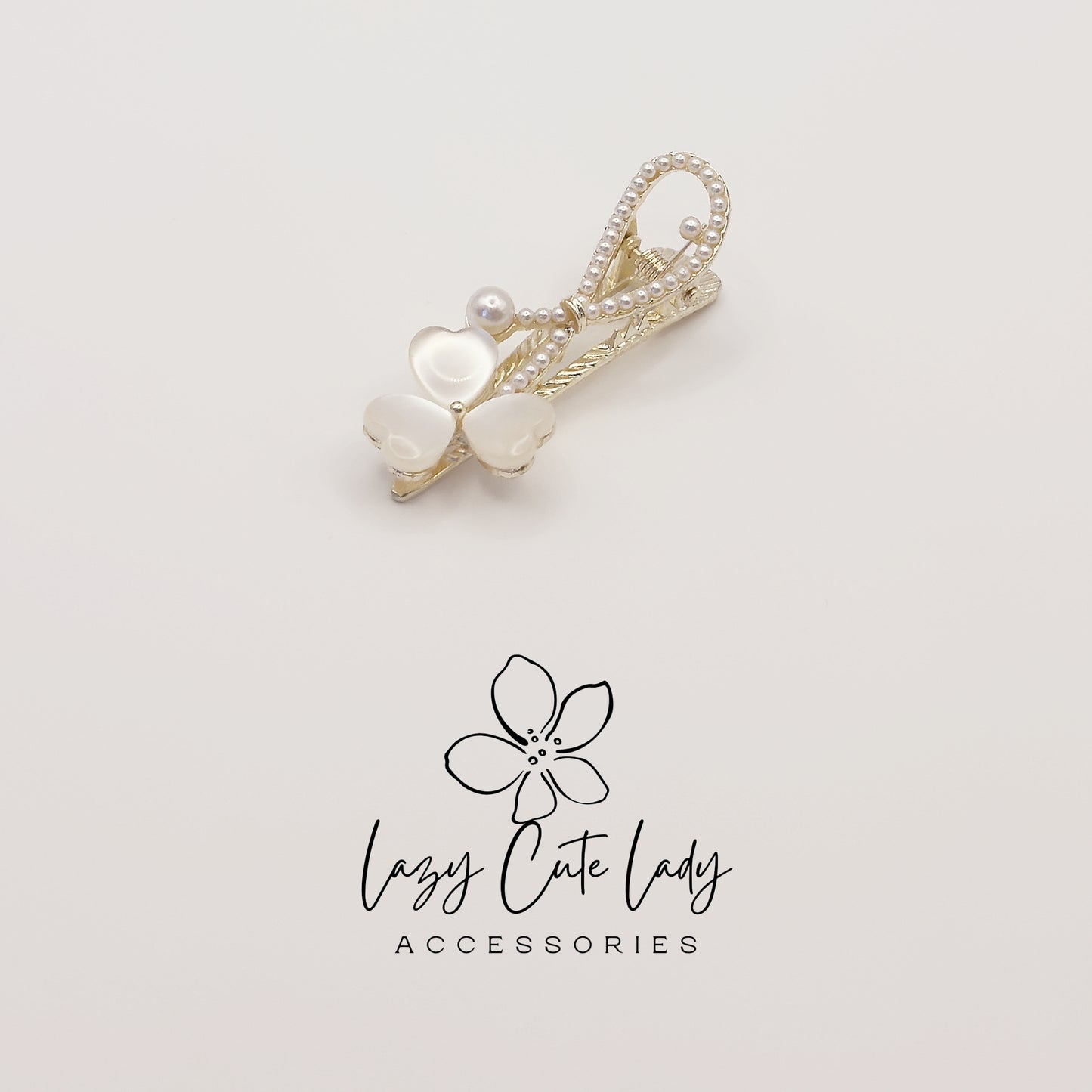 Pearl Clover Hair Claw Clip – Elegant Metal Heart &Pearl Hair Accessories for Women, Wedding &amp; Party Barrettes