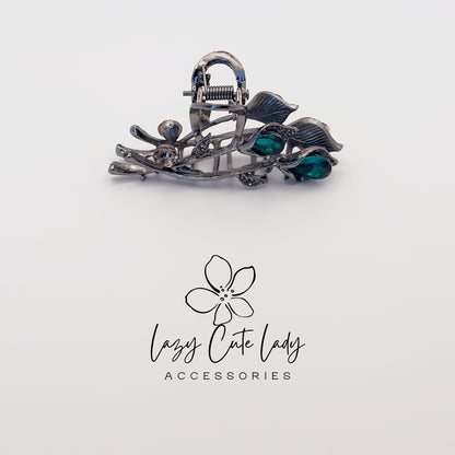 Vintage Vine Hair Claw Clip – Elegant Metal with Gemstone Rhinestones for Women, Party &amp; Wedding Hair Accessories