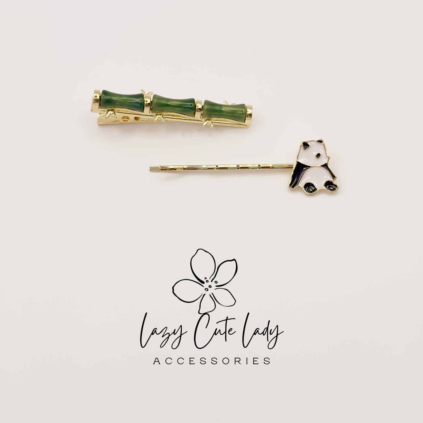 Panda and Bamboo Hair Clip Set: Enamel Animal Hair Accessories
