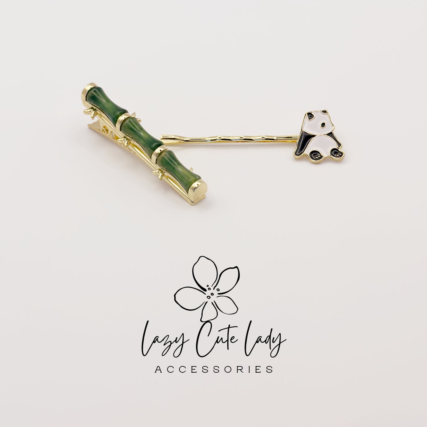Panda and Bamboo Hair Clip Set: Enamel Animal Hair Accessories