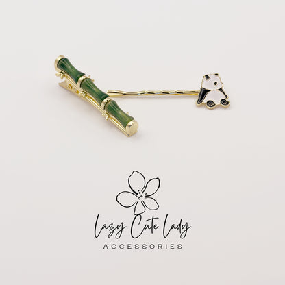 Panda and Bamboo Hair Clip Set: Enamel Animal Hair Accessories