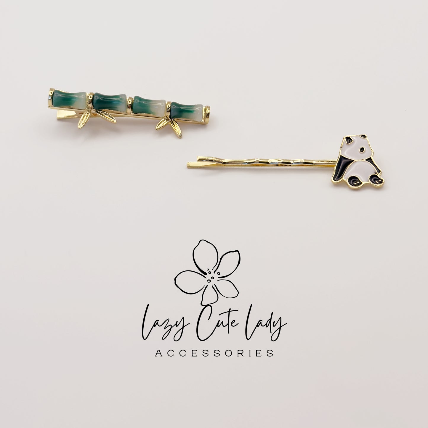 Panda and Bamboo Hair Clip Set: Enamel Animal Hair Accessories