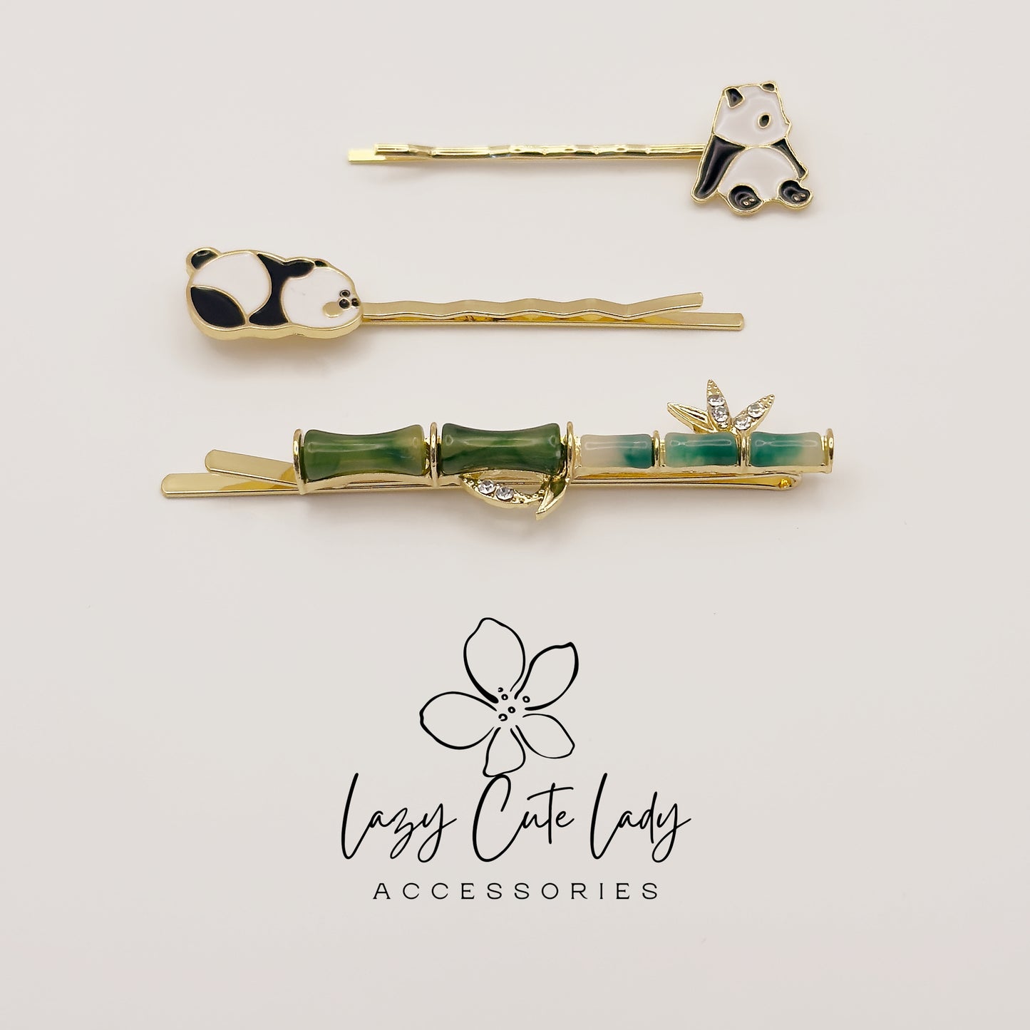 Panda and Bamboo Hair Clip Set: Enamel Animal Hair Accessories