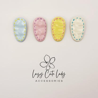 Pastel Stitch Hair Clips – Cute Resin Snap Clips for Girls and Women, Oval &amp; Long Barrette Styles