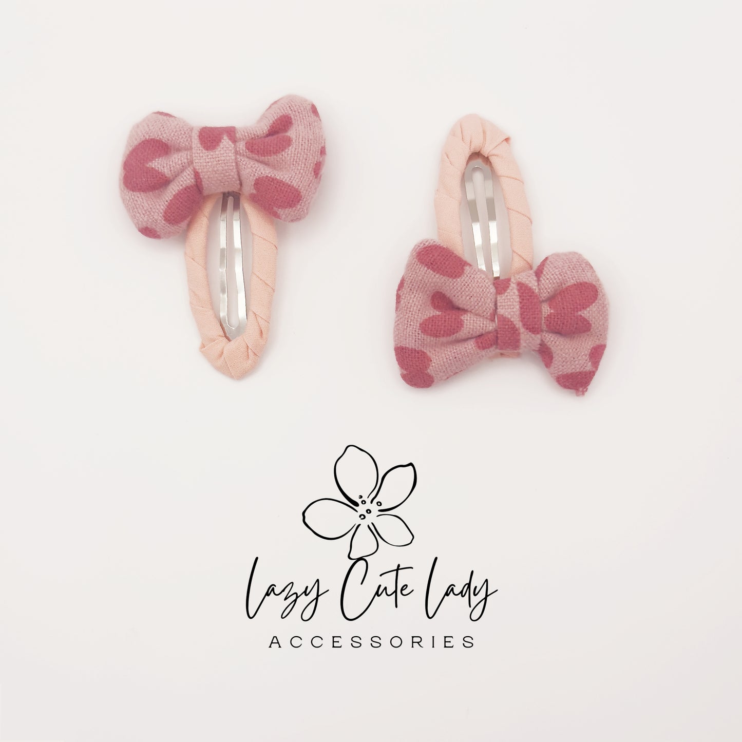 Heart Print Fabric Hair Clips – Cute Bow, Candy & Pearl Snap Barrettes for Girls
