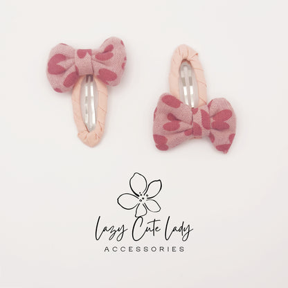 Heart Print Fabric Hair Clips – Cute Bow, Candy & Pearl Snap Barrettes for Girls
