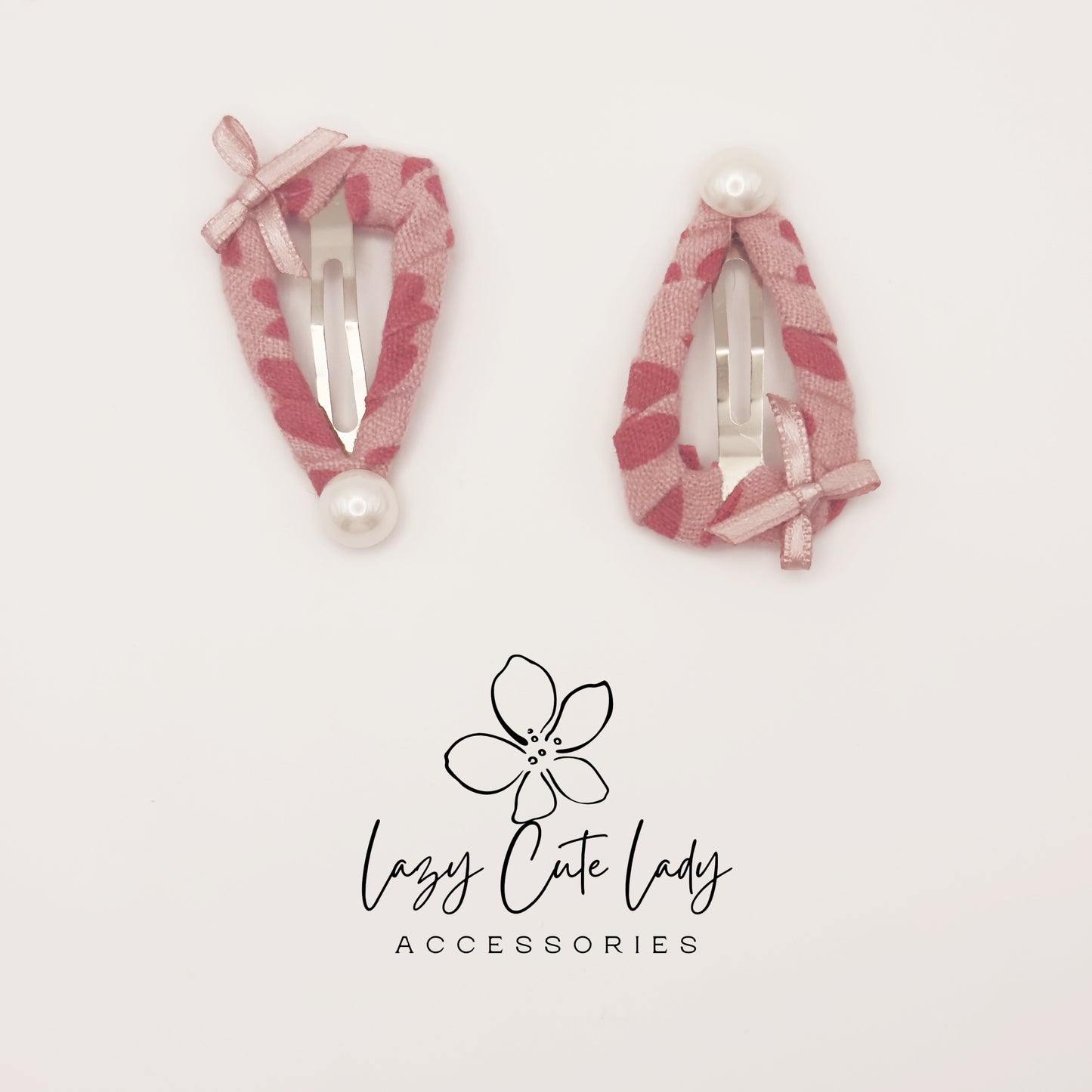 Heart Print Fabric Hair Clips – Cute Bow, Candy & Pearl Snap Barrettes for Girls