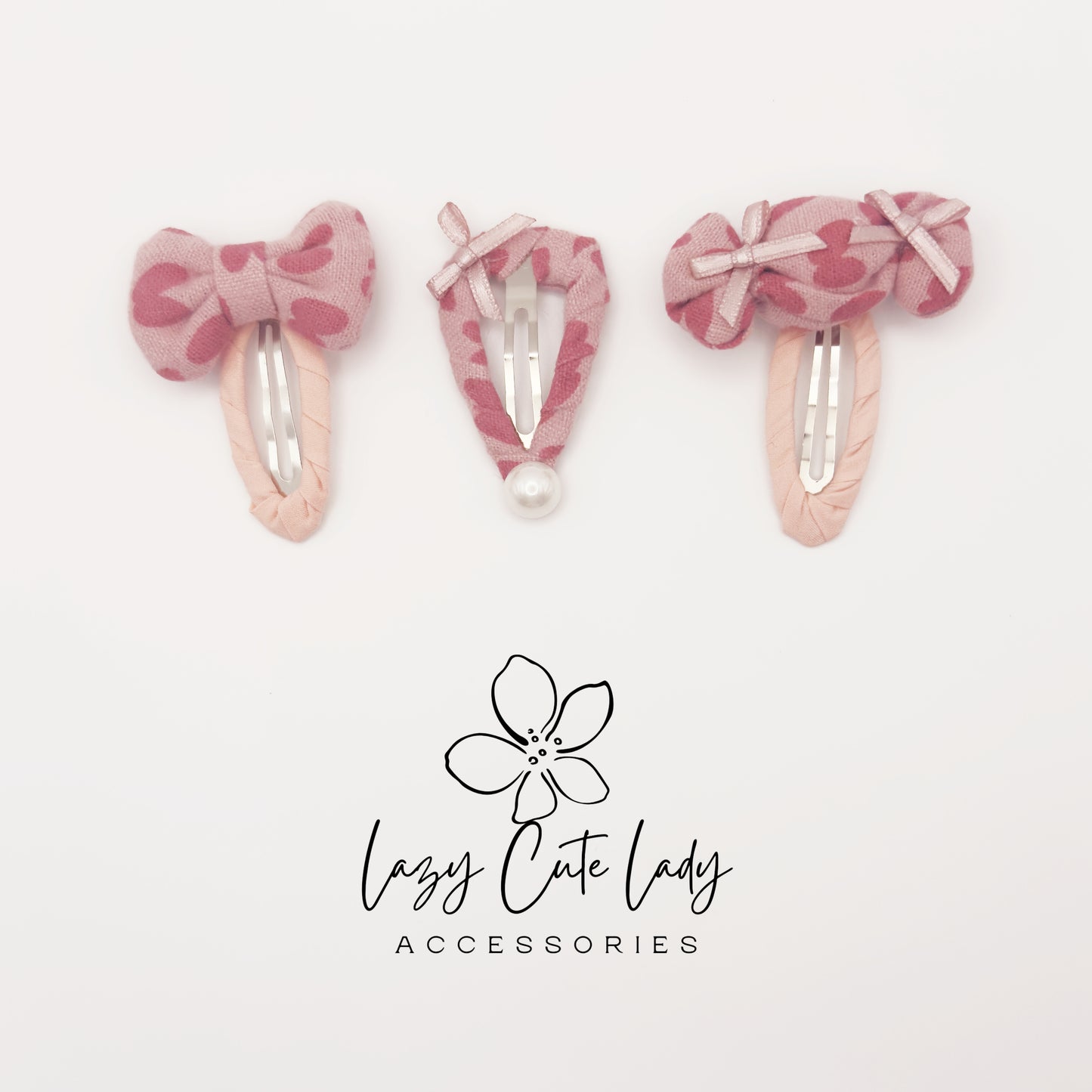 Heart Print Fabric Hair Clips – Cute Bow, Candy & Pearl Snap Barrettes for Girls