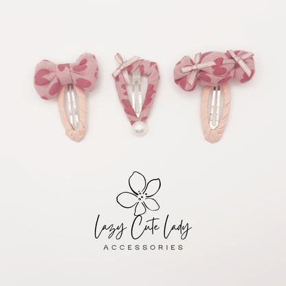 Heart Print Fabric Hair Clips – Cute Bow, Candy & Pearl Snap Barrettes for Girls